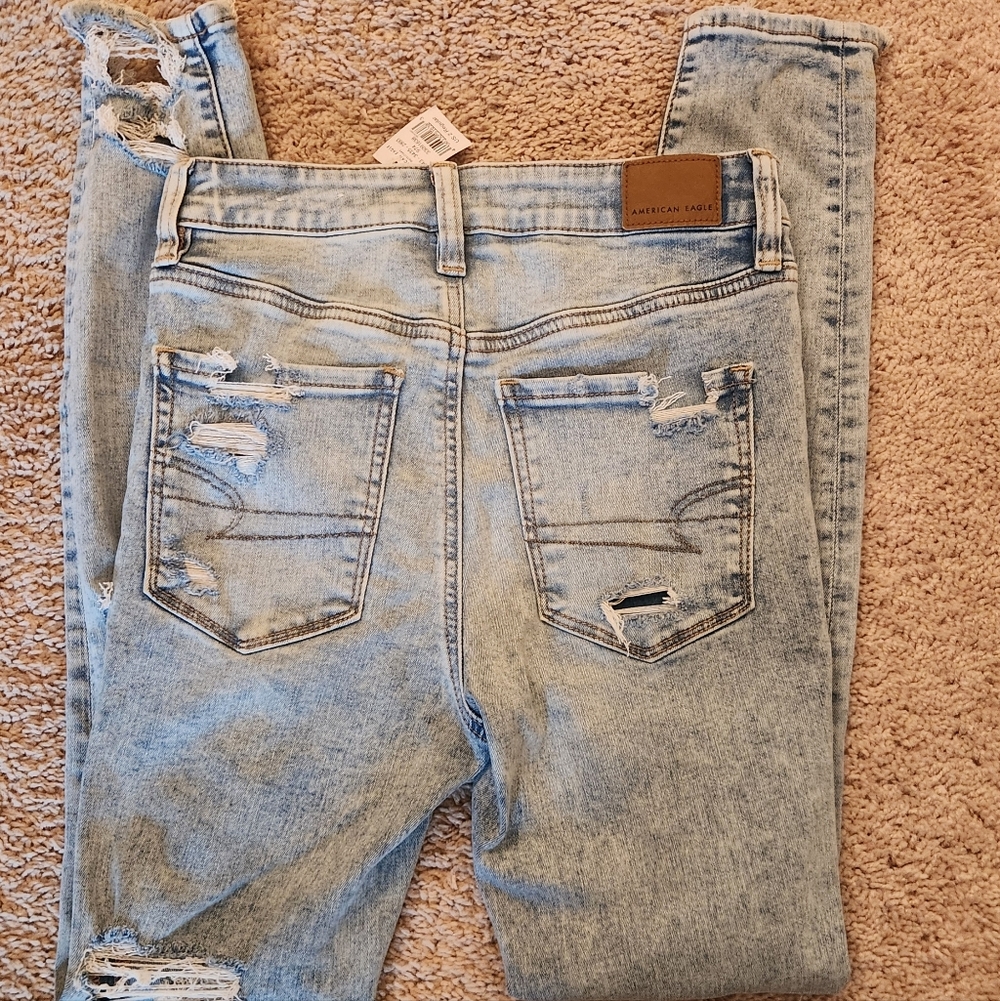 American Eagle Distressed Light Blue Next Level Stretch Women's Jeans Sz. 2 - Picture 3 of 9
